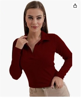 Maroon collared women's top