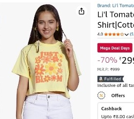 Yellow casual girls t-shirt